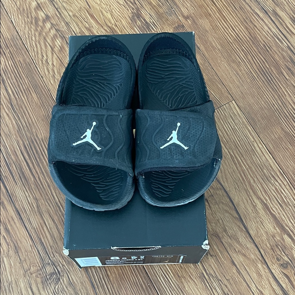 Jordan Black Slides with White Emblem